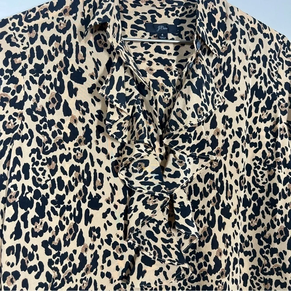 J. crew Womens Collection ruffle-front blouse in leopard-print silk Size 4